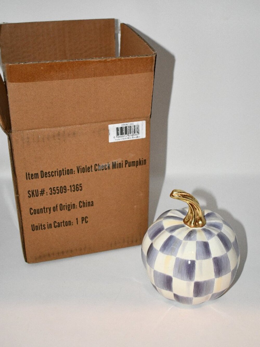 MacKenzie Childs Violet Check MINI Pumpkin #: 35509-1365 NWT